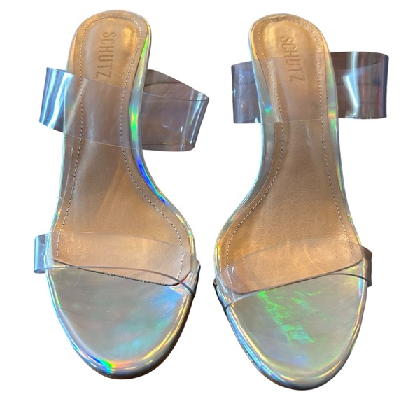 Schutz Ariella Clear Strappy Metallic Stiletto Heeled Sandals NEW Size 10 - Picture 4 of 11